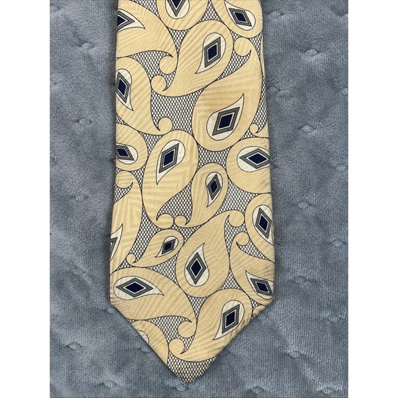 Robert Talbott Men's Tie Light Khaki Blue Diamond With‎ Paisley - Picture 1 of 8
